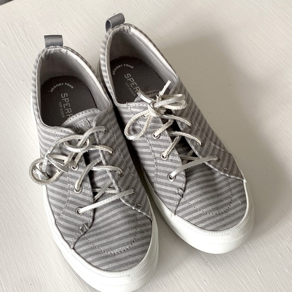 NEW SPERRY Crest Vibe Gray Metallic Stripe Memory Foam Top-Sider Shoes in Box - Picture 8 of 17